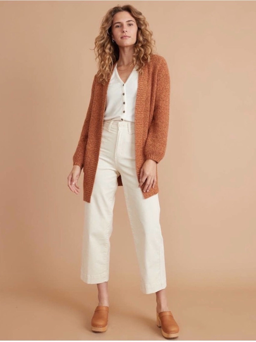 Marine Layer Ontario Cardigan Rust Orange S Cozy Open Front Cotton Blend Sweater - Picture 5 of 15